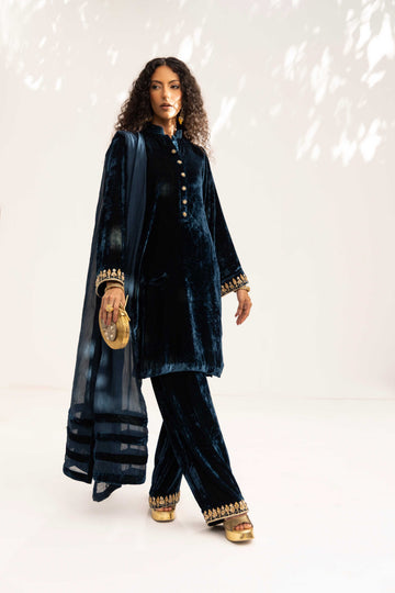 TEAL BLUE KURTA PANT HANDMADE
