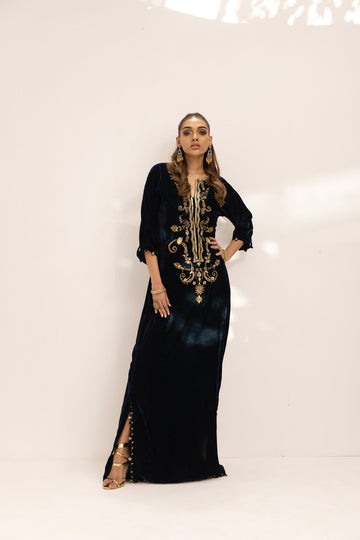 TEAL GREEN KAFTAN HANDMADE